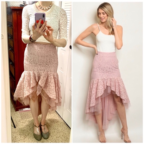Dresses & Skirts - Fancy Blush Lace High-Low Skirt